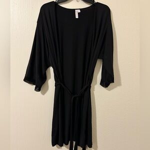 Black Soft Robe with Tie Belt and V-Neck
